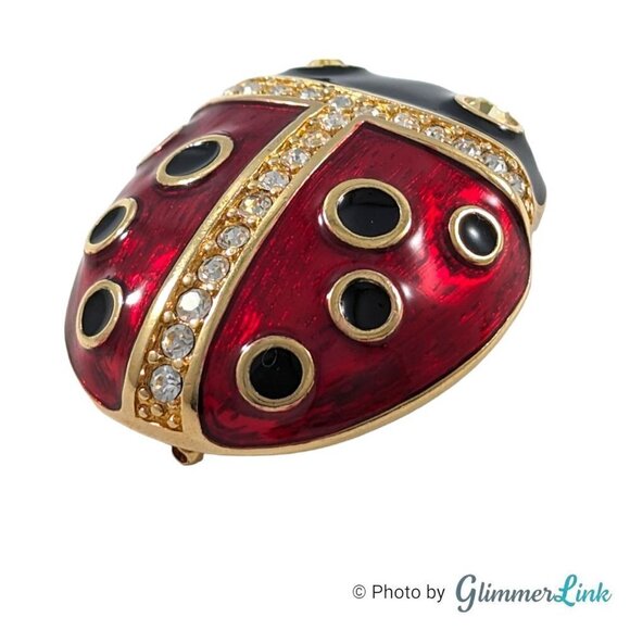 Swarovski Black & Red Enamel Crystals Ladybug Huge Brooch Pin - Picture 5 of 12